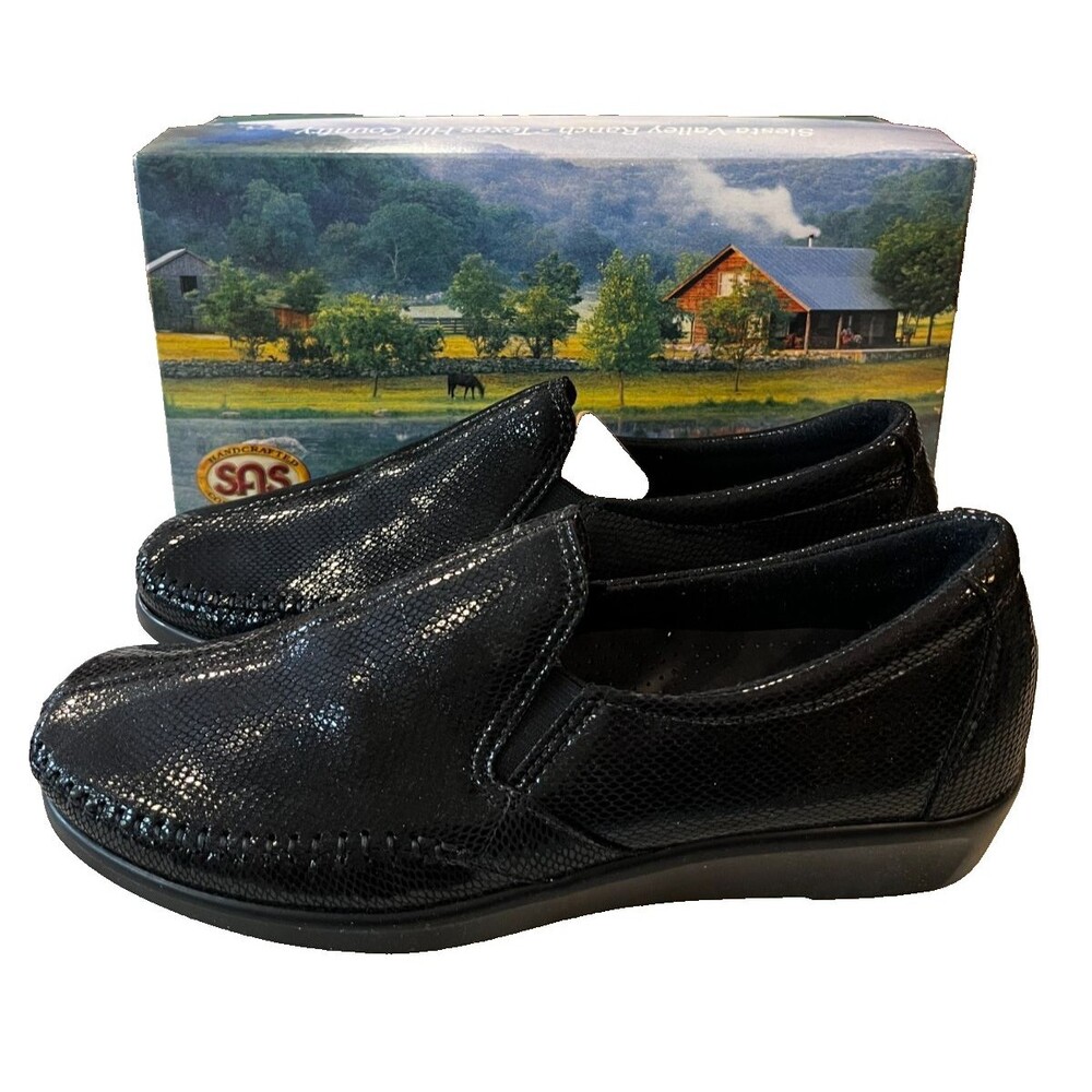 SAS Dream Comfort Loafers Shoes Size 9.5 N Narrow $157 Black Snake NEW in Box